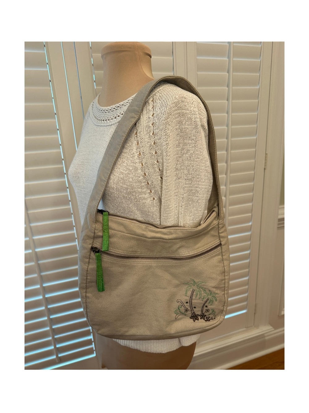 Lilu Beige Shoulder Bag with Green Palm Tree Accents